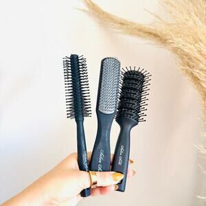 3 NEW SALON SILK Black Grey Round Vented Hairbrush Bundle Styling Tool Set